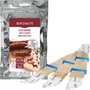 BROWIN Schafsaitlinge Naturdarm Kaliber 22/24 mm | 15 m auf Streifen | Premium Qualität für Wiener, Frankfurter & Saitenwürste