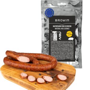 BROWIN® Schweinedarm 310603 | Premium Naturdarm für hausgemachte Würstchen, Wacholderwurst, Weißwurst, Bratwurst | Kaliber 28/30mm, 3-8 m, 20 Meter | 10 bis 13 kg Fleisch