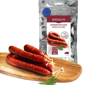BROWIN® Naturdarm für Wurst | Premium Naturdarm für hausgemachte Würstchen, Wacholderwurst, Weißwurst, Bratwurst (Kaliber 28/30 m, 20 Mete auf Tubes, Schweinedarm)