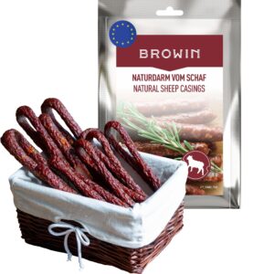 BROWIN® Naturdarm für Wurst | Premium Naturdarm für hausgemachte Würstchen, Wacholderwurst, Weißwurst, Bratwurst (Kaliber 18-20, 15 Meter, Naturdärme vom Lamm)
