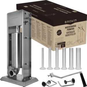 BROWIN® Manuell Wurstfüller aus Edelstahl 311037 | 5 Liter vertikale Wurstmaschine mit Tischklemme | Wurstfüllmaschine | Wurstpresse | Machine für hausgemachte Wurst | inkl. 6 Füllrohren