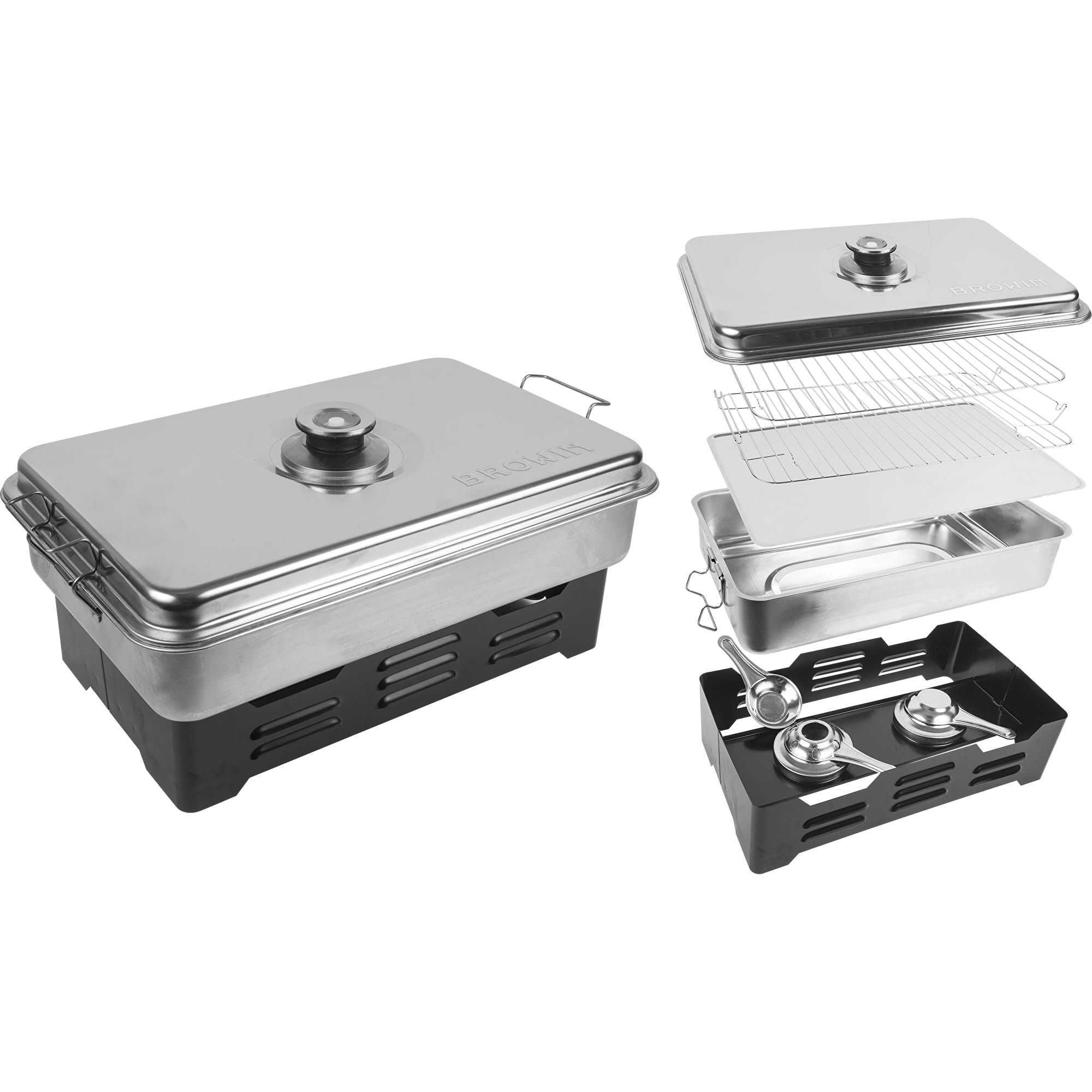 BROWIN Edelstahl Tischräucher-Set mit Thermometer 330010 |inkl. Holzhackschnitzel | Tischräucherofen | Fisch & mehr Grillen und Räuchern | Camping-Zubehör - Image 3