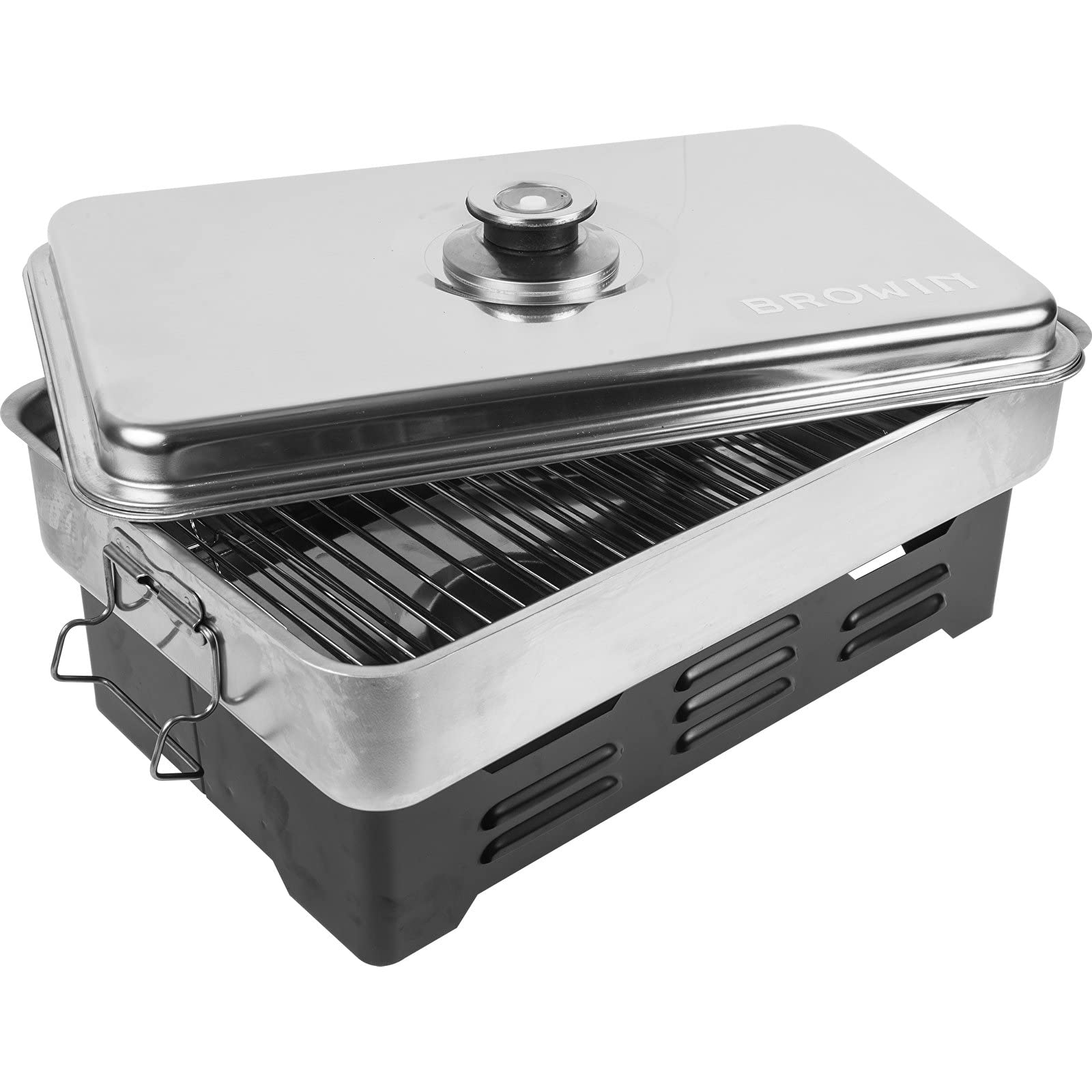 BROWIN Edelstahl Tischräucher-Set mit Thermometer 330010 |inkl. Holzhackschnitzel | Tischräucherofen | Fisch & mehr Grillen und Räuchern | Camping-Zubehör - Image 4