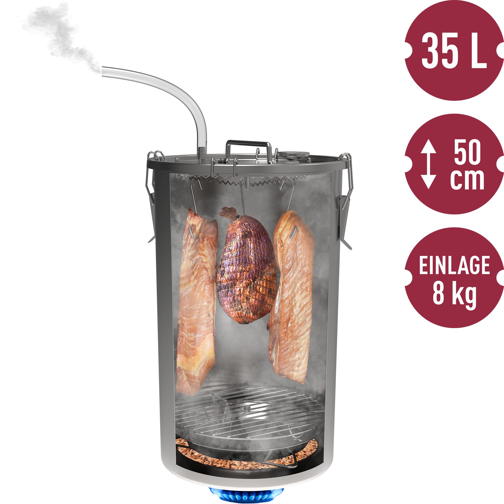 BROWIN® Räucherofen im Topf 330150 | 35 Liter | Räucherkammer für Gasherde 50 cm hoch | 8kg Heimräucherofen Set mit Thermometer - Image 4