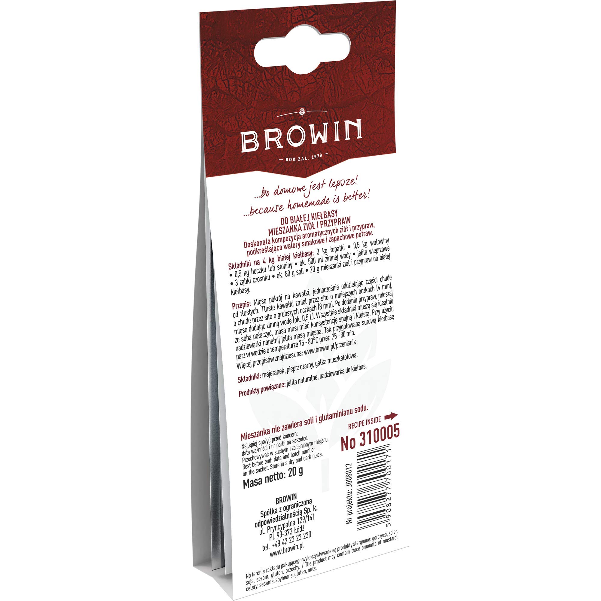 Browin 310005 Für Weißwurst - Kräuter-Gewürzmischung 20 g, Majoran, schwarzer Pfeffer, Muskatnuss, natürliche Gewürze für die Zubereitung von Weißwurst zu Hause - Image 3