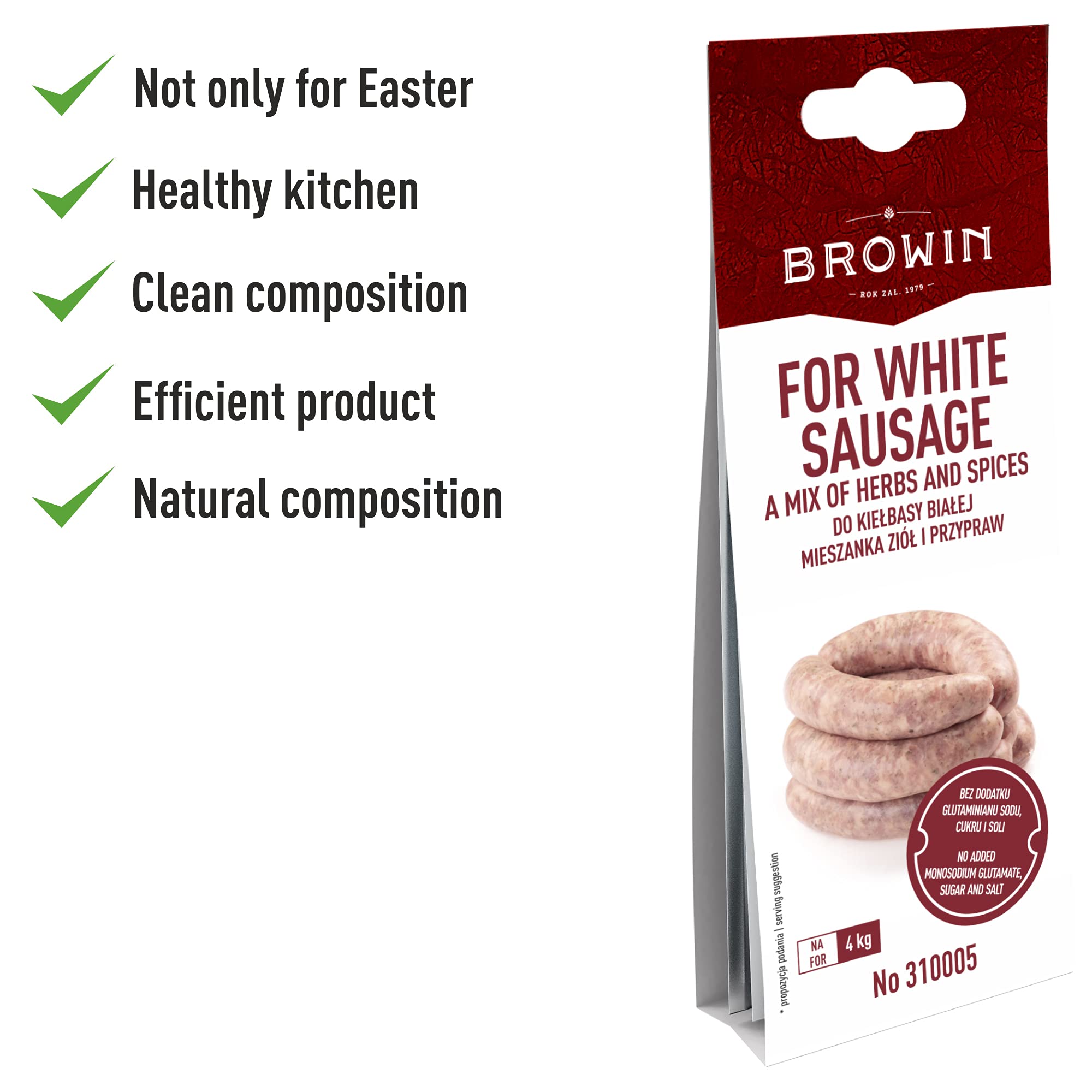 Browin 310005 Für Weißwurst - Kräuter-Gewürzmischung 20 g, Majoran, schwarzer Pfeffer, Muskatnuss, natürliche Gewürze für die Zubereitung von Weißwurst zu Hause - Image 4